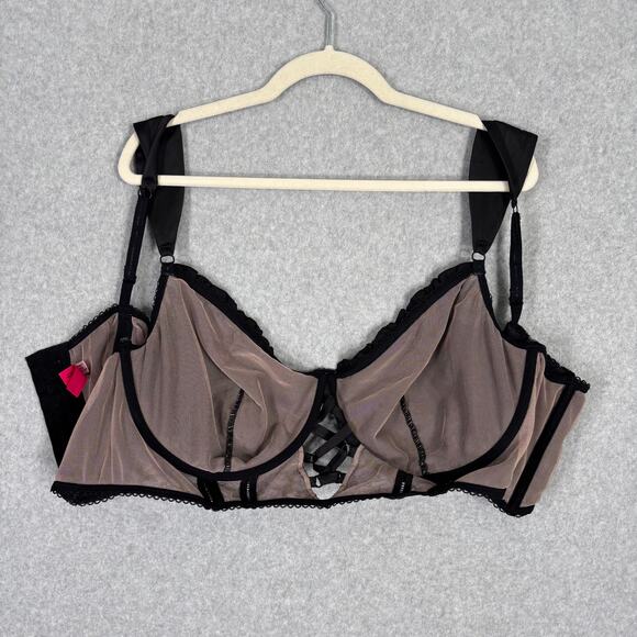 Torrid Betsey Johnson Bra 6 Black Lace Up Ruffle Pink Bow Underwire Soft Cups - Picture 8 of 11